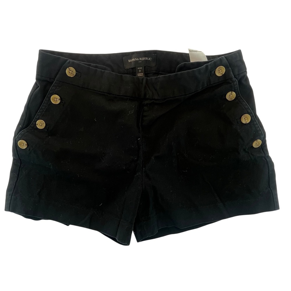 Banana Republic Petite Size 2 Black Shorts Sailor Style Button‎ Accent